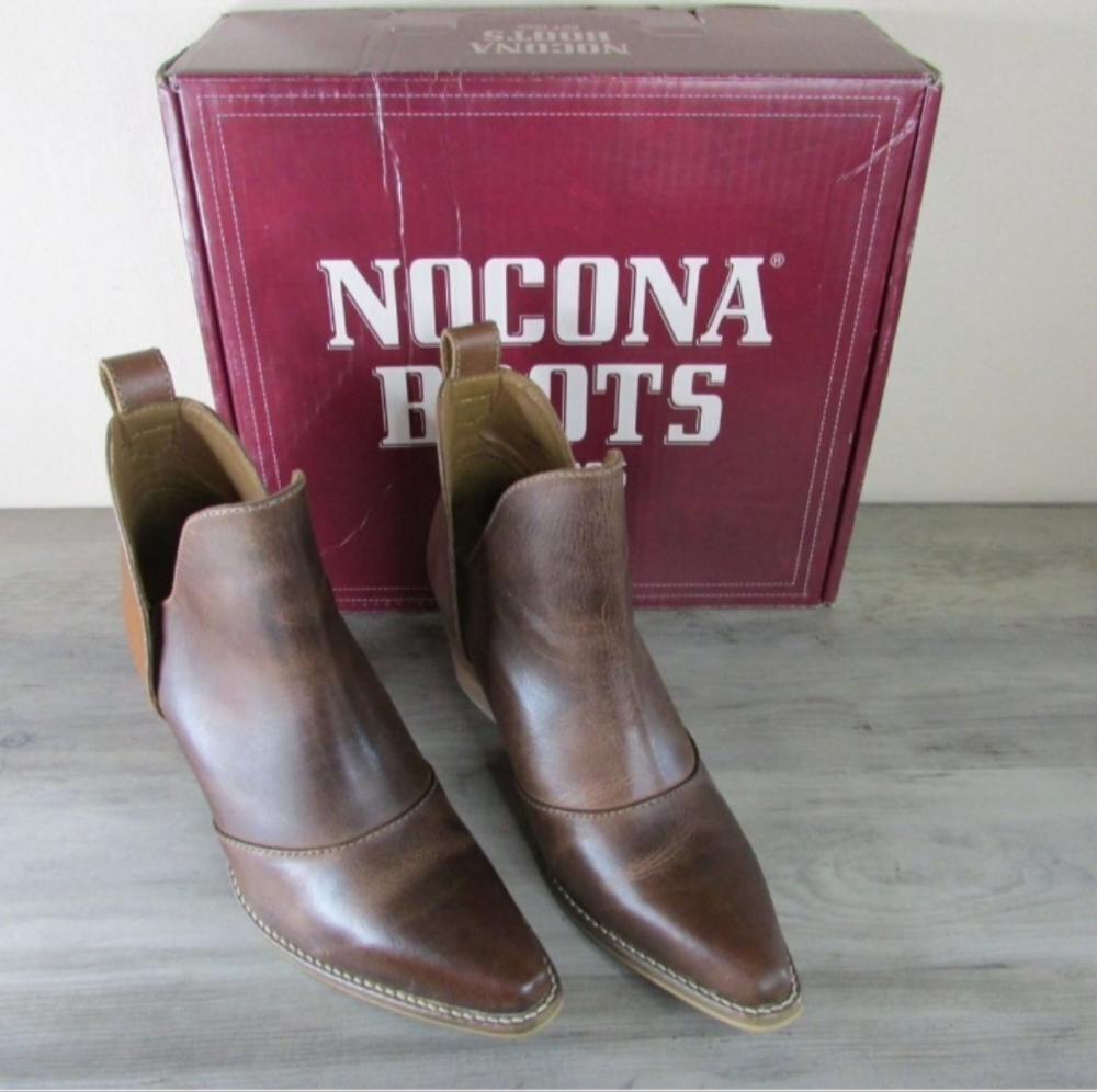 Brown Leather Ankle Booties Western Style